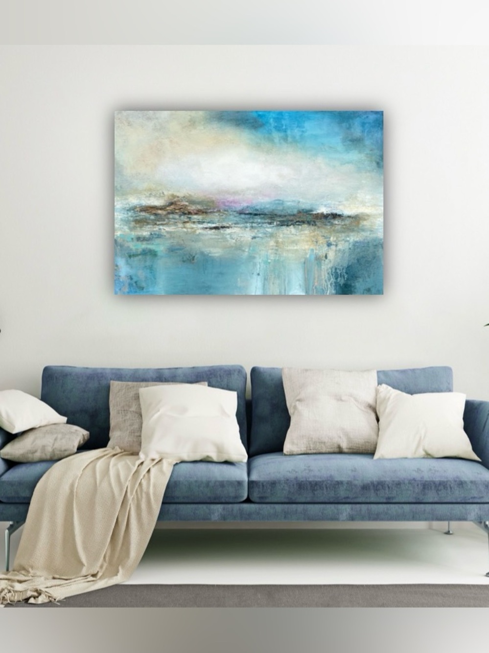 Original Abstract Landscape Canvas Wall Art blues neutrals